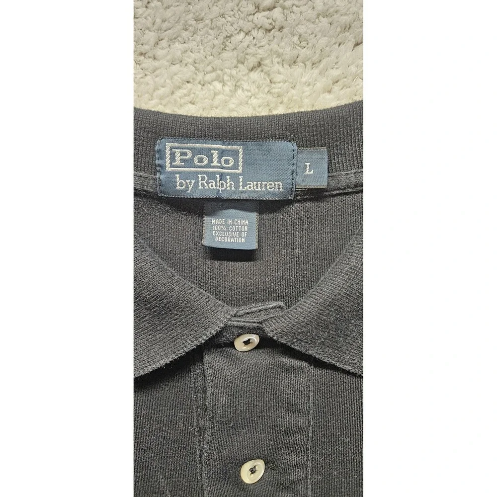 Polo Ralph Lauren Large Polo Shirt Black 100% Cotton Long Sleeve Collared .‎